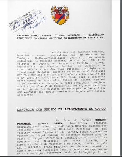 Após tentativa de manobra, Ministério Público é acionado e recebe pedido de intervenção na Câmara de Santa Rita Após tentativa de manobra, Ministério Público é acionado e recebe pedido de intervenção na Câmara de Santa Rita