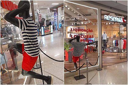 Loja é acusada de racismo após colocar manequim preto para 'quebrar' vitrine Loja é acusada de racismo após colocar manequim preto para 'quebrar' vitrine