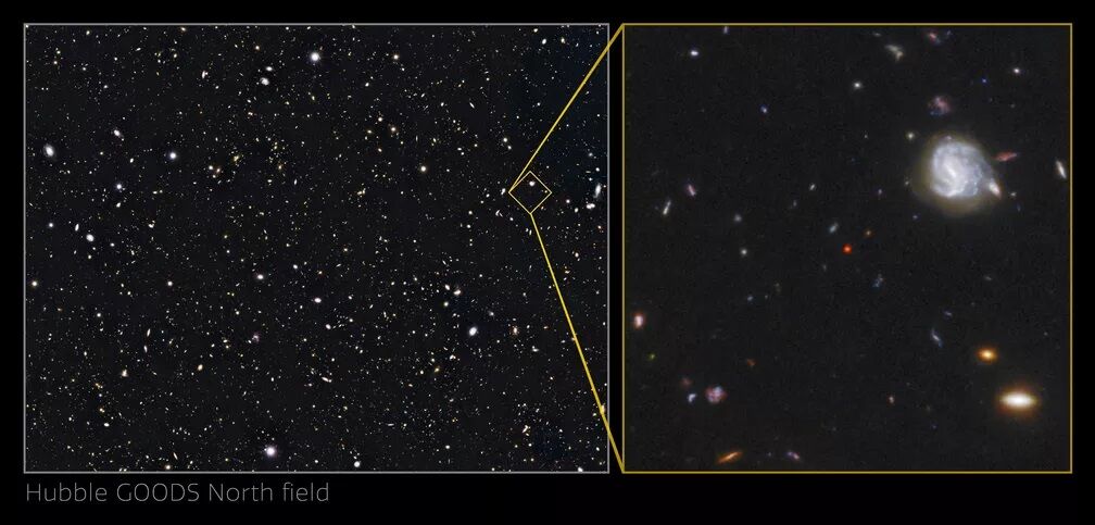 Telescópio Hubble flagra galáxias em fusão e buraco negro que pode ser o 'elo perdido' do começo do universo Telescópio Hubble flagra galáxias em fusão e buraco negro que pode ser o 'elo perdido' do começo do universo