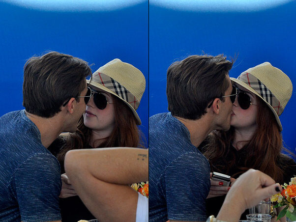 Marina Ruy Barbosa e Kléber Toledo trocam beijos no Rio