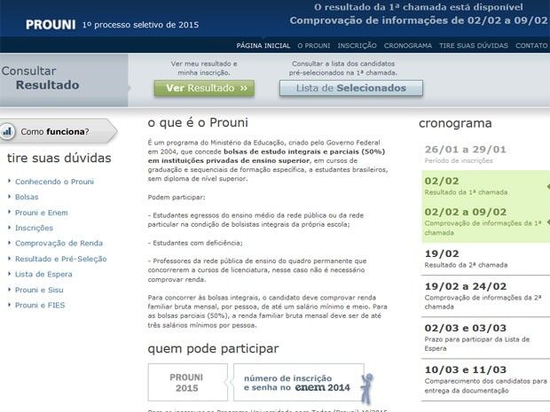 MEC divulga a primeira chamada de aprovados no Prouni 2015 MEC divulga a primeira chamada de aprovados no Prouni 2015