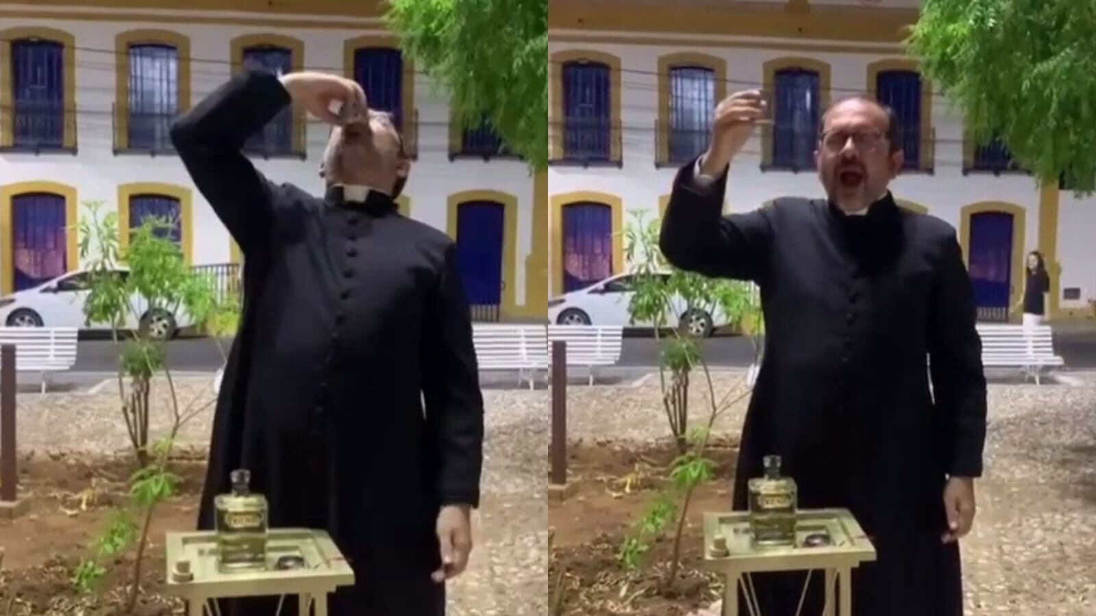 VÍDEO: padre viraliza nas redes sociais ao beber cachaça paraibana em praça pública, no Rio Grande do Norte VÍDEO: padre viraliza nas redes sociais ao beber cachaça paraibana em praça pública, no Rio Grande do Norte