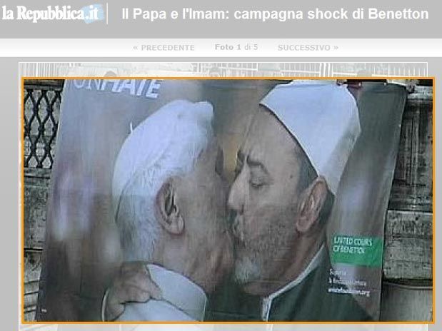 Vaticano: campanha com 'beijo gay' é desrespeito grave ao Papa Vaticano: campanha com 'beijo gay' é desrespeito grave ao Papa