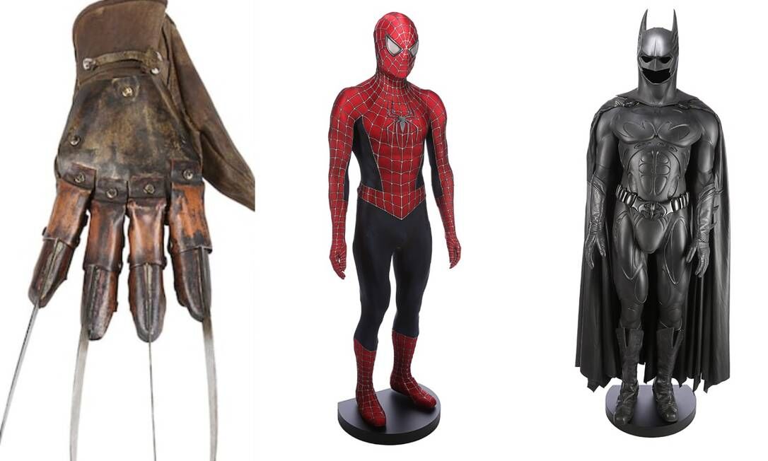 Luva de Freddy Krueger, máscara de Michael Myers e trajes do Batman e Homem-Aranha vão a leilão Luva de Freddy Krueger, máscara de Michael Myers e trajes do Batman e Homem-Aranha vão a leilão