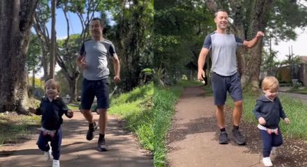 Kayky Brito corre com o filho três meses após acidente Kayky Brito corre com o filho três meses após acidente