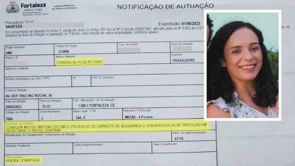 Empresária é multada por dirigir carro sem capacete