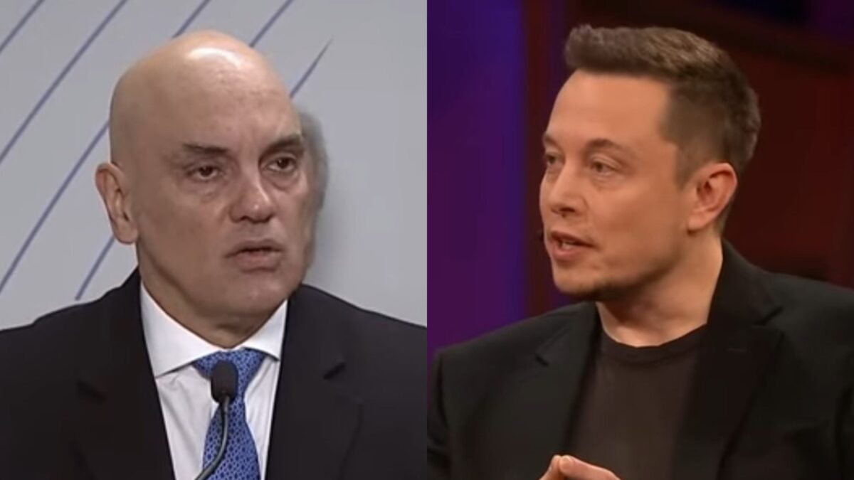 Alexandre de Moraes (a esquerda) e Elon Musk (a direita).