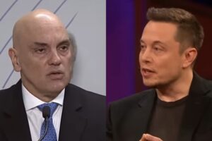 Alexandre de Moraes (a esquerda) e Elon Musk (a direita).
