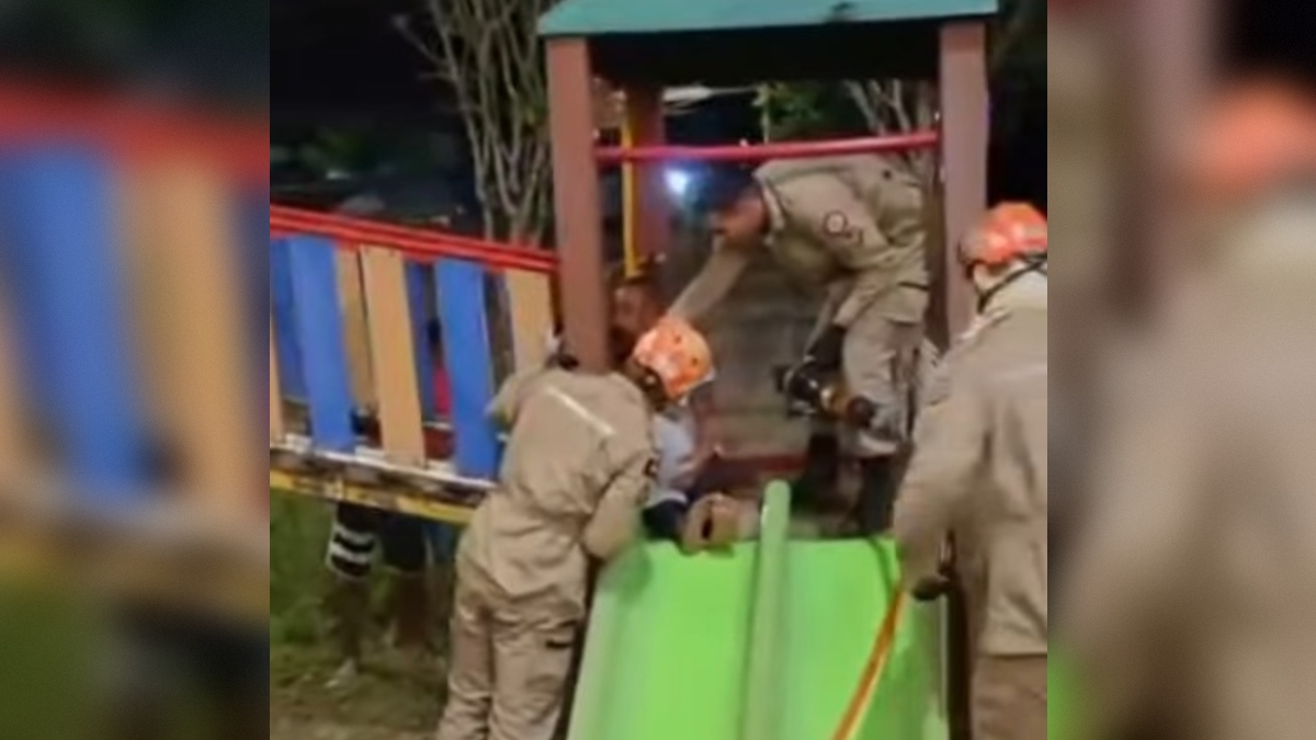 Corpo de Bombeiros resgata criança com cabeça presa em brinquedo de parquinho em João Pessoa